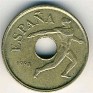 Peseta - 25 Pesetas - Spain - 1990 - Nickel-Bronze  - KM# 850 - 19,5 mm - Subject: 1992 Olympics Obv: Discus thrower to right of center hole Rev: Center hole divides value, Olympic rings below  - 0